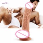 Luvkis 8 Inch Bend Huge Big Dildo Realistic with Suction Cup Double layered Liquid Silicone Skin Feeling Sex Toys for Woman