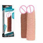 Soft Reusable Condom 6.8 inch Penis Extension Cock Sleeve Realistic Bigger Dildo Enlargement Delay Adult Sex Toy for Couple