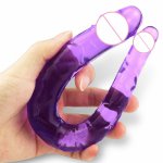 Silicone Soft U Type Double dong Jelly Dildo, Strap On Dual Fake Penis,Sex Toys For Lesbian,Adult Products for Woman Couples