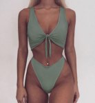 Women Sexy High Waist Bikini Swimwear Push Up Swimsuit Bow Tie Solid Color Bathing Suit Biquinis Summer Beach Wear