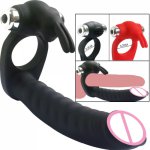 7 Speeds Penis Vibrating Ring Double Penetration Strapon Dildo Anal Beads Butt Plug Rabbit Vibrator Clitoris Sex Toys for Couple