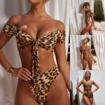 New Sexy Leopard Bandage Bikini Bandeau High Waist Bathing Suit Women Brazilian Biquini Swimming Thong maillot de bain femme