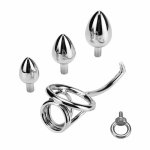 Stainless Steel Anal Hook With 3 Size Big Anal Beads Cock Ring Metal Butt Plug Prostate Massager Anal Plug Sex Toys For Men
