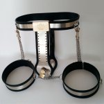 Stainless steel metal bondage set female chastity belt with thigh ring cuffs sex toys for woman bdsm fetish adult games