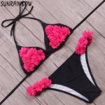 SUNRAINBOW 2019 New Floral Sexy Bikinis Women Swimwear Padded Swimsuit Halter Top Bikini Set Beach Bathing Suit Swim Wear