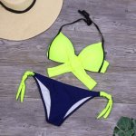 Minimalism Le Push Up Swimsuit Women Sexy Cross Bandage Bikinis Bathing Suit Halter Top Beachwear Summer Swimwear Biquini   