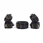 High Qualtity Black PU Leather Padded Neck Collars Hand Cuffs Ankle Cuffs For BDSM Roleplay Fetish Bondage Restraints Sex Toys