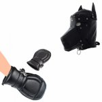 Dog Hood Mask & Padded Black PU Leather Fist Mitts Gloves BDSM Restraints Bondage Lockable Mitten Handcuffs Sex Toys For Couple