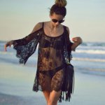 Sexy Lady Hollow Out Bikini Smock Women Beach Bathing Perspective Cover-ups Lace Batwing Sleeve O-neck Smock Blouse