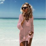 Sexy Knitting Hollow Beach Dress Women Solid Cover Ups Bikinis Mesh Bandage Beach Wear Tunic Robe Pareos De Playa Mujer