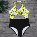 New Sexy Yellow Backless One Piece Swimsuit Women Padded Swimwear Bandage Solid Bikini Bathing Suit Monokini Swim Wear