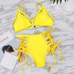 2019 Vintage Neon Yellow Bikini Set Sexy Swimsuit Women Swimwear High Waist Bathing Suit Push Up Bandeau Brazilian Bikinis