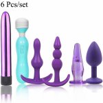 6pcs/set Sex Product Set Crystal Jewelry Anal Plug Bullet Vibrator G Spot Stimulator Female Male  Masturbation Vibrador Sex Toys