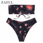 ZAFUL High Waist Sexy Bikini Set 2019 Newest Push-Up Bandage Swimsuit Wrap Chest Swimwear Star Sky Pattern Bandeau Bathing Suit