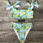 Lemon Print Knot Bandeau Bikini Set Newest Summer Sexy Bikini Women Swimwear Thong Beach Swimsuit Push Up Bathing Suits Biquini