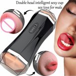 Silicone Oral Vagina Real Pussy Vibrator Sex Toys for Men Voice Aircraft Cup Masturbation Male Blowjob Sucking Sex Machine 2019