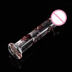 G-Spot Crystal Penis Pyrex Glass Dildos Anal Beads Masturbator Glass Pleasure Wand with Mushroom Tip Sex Products for Adult