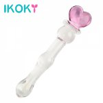 Ikoky, IKOKY Glass Dildo Pink Heart Crystal Masturbator for Female Vaginal and Anal Stimulation Lucid Sex Toys for Women Anal Beads