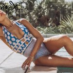 In-X Print sexy bikini 2019 Summer plus size swimwear women monokini String plunging one piece swimsuit female one-piece suits