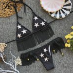 Urifens Bikini 2018 Star Printed Tassel Bikini Set Sexy Beach Women Swimwear Brazilian Bikini Set Summer Bathing Suits LKN02