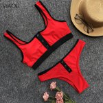 Newest Summer Sexy Bikini Women Swimwear Buttons Solid Color Stitching Bikini Set Beach Swimsuit Push Up Bathing Suits Biquini