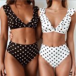S/M/L/XL/XXL 2018 summer lotus leaf Bikini Swimsuit Summer Black and white wave dot printing sexy swimsuit