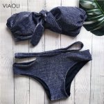 Swimwear Women 2018 Black Sequin knit bikini set female swimsuit sexy bandeau swimwear gray blue high waist brazilian beach suit