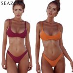 Sexy Brazilian Bikinis Solid High Cut Swimwear Women Low Waist Halter Tube Top Female Summer Bathing Suit Beach Wear Biquini