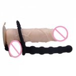 Silicone Double Penetration Strapon Dildo G Spot Anal Beads Butt Plug Strap On Intimate Sex Toys for Couples with Penis Ring
