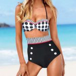 Women's hot-selling multi-color wavy sexy bikini striped button tie sexy high elastic swimsuit