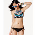2019 Sexy High Neck Bikini Women Retro Floral Swimsuit Halter Crop Top Split Swimwear Beach Bathing Suit Ladies Brazilian Bikini