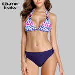 Charmleaks Women Low Waist Bikini Sets Bandaged Bikini Wave Printed Swimwear Sexy Swimsuit Bathingsuit