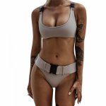 Women Sexy Leopard Print Swimwear Belt Buckle Suit Beachwear push up padded Pleated Bikini Women's Split Swimsuit A1
