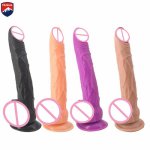 MLSice 9.44 Inch Long Slim Realistic G Spot Stimulating Dildo Finger Glans Super Soft Penis with Strong Suction Cup for Beginner