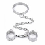 Stainless Steel Neck Collar Handcuffs With Chain Hand Cuffs Choker Restraints Fetish Slave BDSM Adult Game Sex Toy for Women Man