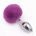 Anal Plug Purple Rabbit Tail Metal Butt Plug Funny Tail Roleplay Anal Beads Butt Stopper Sex Toys for Couples H8-65B