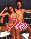 2019 New Couple Swimsuit Men Swim Trunks Women Stripe Bandage Bikini Set Sexy Push-Up Padded Bra Thong Beachwear