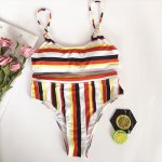 Sexy Stripe Print Swimsuit Women Solid Bathing Suit High Cut Waist Bikini Set Backless Beachwear Summer Brazilian Swimwear