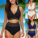 Sexy Bikini Womens Halter Push Up Swimsuits Set Casual and Loose Solid Breathable High Waisted Bathing Suit Swimwear