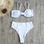 Sexy Brazilian Bikini Women Solid Swimwear Push Up Swimsuit Thong Bikinis Bow Biquini White Bathing Suit High Waist Bottoms