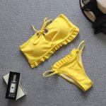 Sexy Swimwear Women Swimsuit 2019 Ruffle Frill Trim Ribbed Bandeau Bikini Set Brazilian Beach Wear Bathing Suit Maillot De Bain