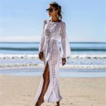 Crochet Knitted Tassel Lace Tie Beach Cover Up Bikini  Beachwear 2019 New Summer Swimsuit Cover Up Sexy See-through Beach Dress