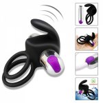 Silicone Penis Rings Bullet Vibrator Dual Cock Ring USB Rechargeable Time Delay Ejaculation Sex Toys for Mens Male Masturbators