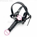New Double-Ended Dildo Gag Strapon Head Harness Mouth Plug Penis Realistic Cock Dick BDSM Erotic Sex Product for Lesbian Women.