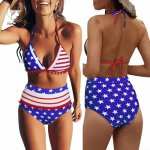 Peachtan American flag print bikini 2019 new Sexy v-neck swimwear women bathing suit biquini Summer beach wear Halter swimsuit