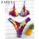 ZAFUL Bikini Tie Dye Underwire High Leg Bikini Set Spaghetti Straps Swimsuit Aesthetic Sexy Bathing Suit Women Swimwear 2019