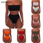 New Sexy Strapless Bandeau Bikini Women Swimsuit Solid Color Bathing Suit S-XL Girl Backless Padded Swimwear Micro Bikini Set