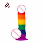 HIMALL Rainbow Dildos Sex Toys For Woman/Couples Realistic Cock With Suction Cup Adult Game Sex Toys Erotic Products Gay Pride