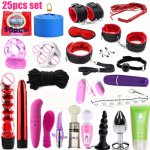25Pcs Set Sex Toys for Couples Exotic Accessories Nylon BDSM Sex Bondage Set Sexy Lingerie Handcuffs Whip Rope Anal Vibrator