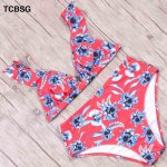 TCBSG 2019 New Sexy Halter High Waist Bikinis Women Swimwear Print Swimsuit Female Beach Wear Bikini Set Bathing Suit Biquini